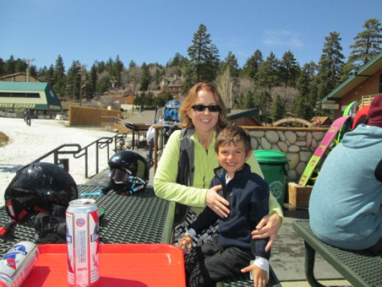 The “beach” lodge at the bottom of the slopes at Snow Summit offers outdoor dining in spring