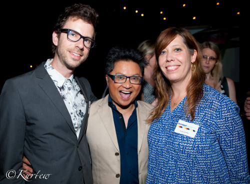 The star of "Baby Daddy," Alec Mapa, center, with husband Jamison Hebert and Outfest Executive Director Kirsten Schaffer.