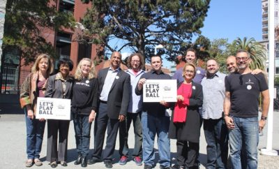 Gabrielle Carteris with other SAG-AFTRA officials and KNBR employees.